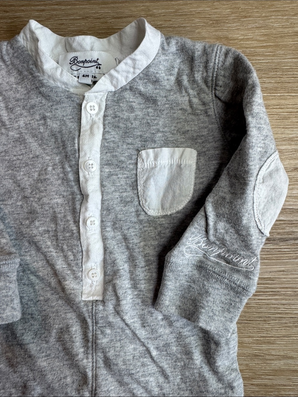 Bonpoint Gray and White Baby Henley Onesie